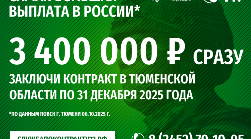 Повышенная выплата для граждан, заключивших контракт с Минобороны РФ в Тюменской области, продлена до конца декабря 2025 года